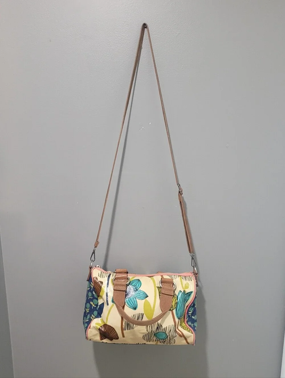 Vintage Fossil-Canvas Floral Coated Zip Shoulder/Crossbody Bag